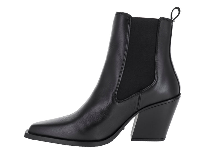 Botín negro de material sintético con tacón cuadrado y panel elástico lateral para Mujer.
