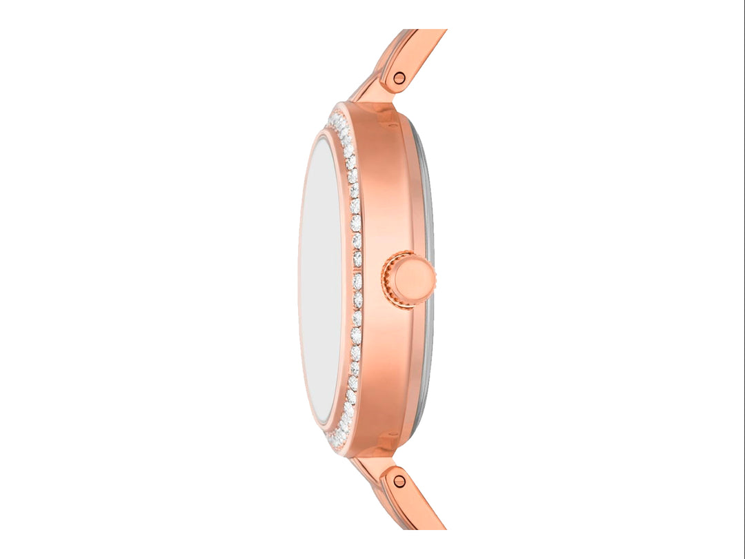 Set de 6 piezas que incluye un reloj y cinco pulseras en color rosa gold para mujer.