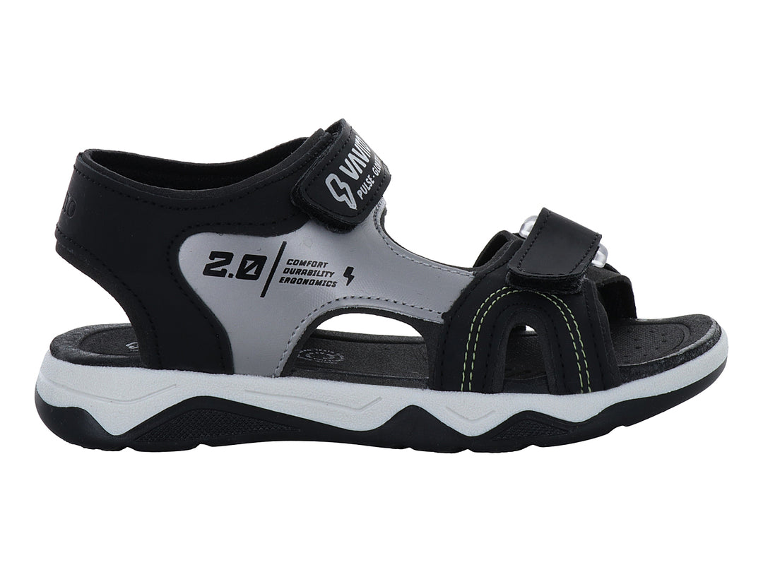 Sandalia deportiva para niño marca VAVITO en color negro con detalles en gris y suela blanca.