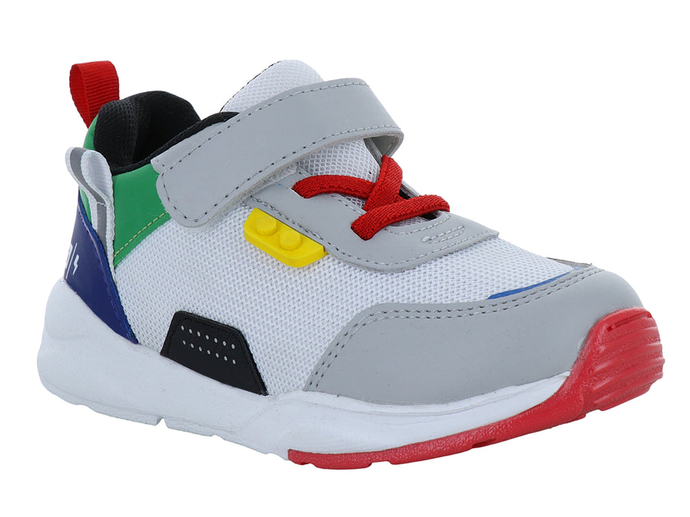 Zapato deportivo infantil VAVITO color blanco con detalles en azul, verde, rojo y amarillo, cierre de velcro.