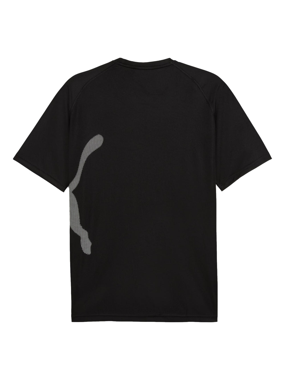 Camiseta deportiva PUMA de color negro con manga corta y logotipo grande del gato en color gris.
