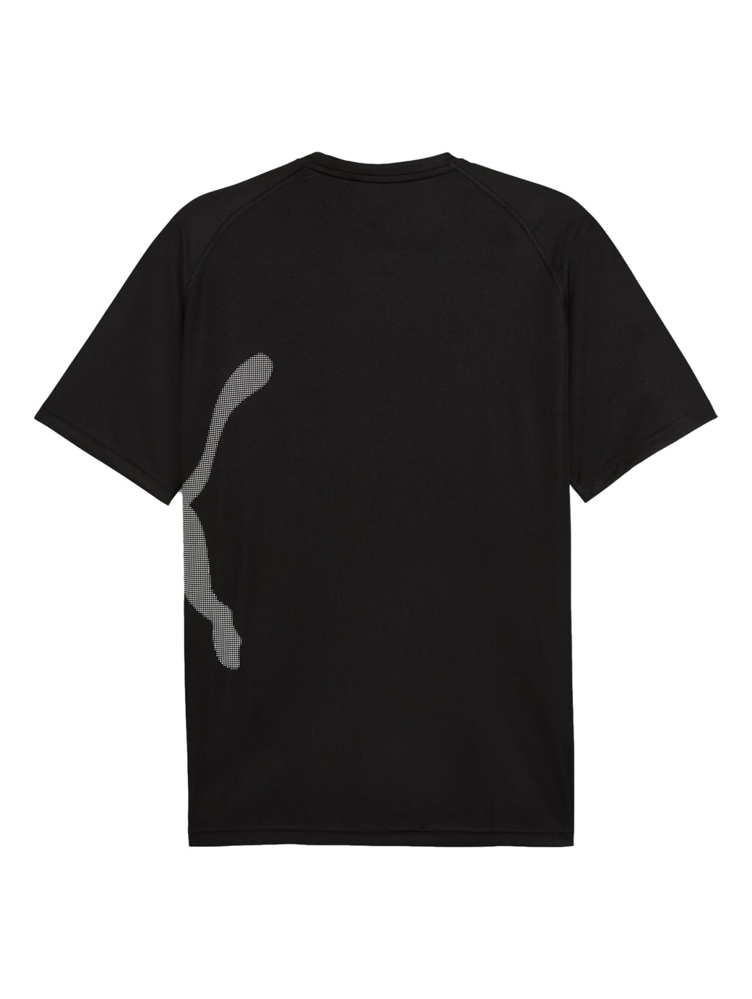 Camiseta deportiva PUMA de color negro con manga corta y logotipo grande del gato en color gris.