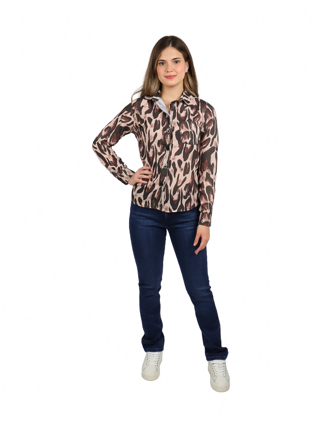 Blusa Camisera Jazmin Café Animal Print para Mujer