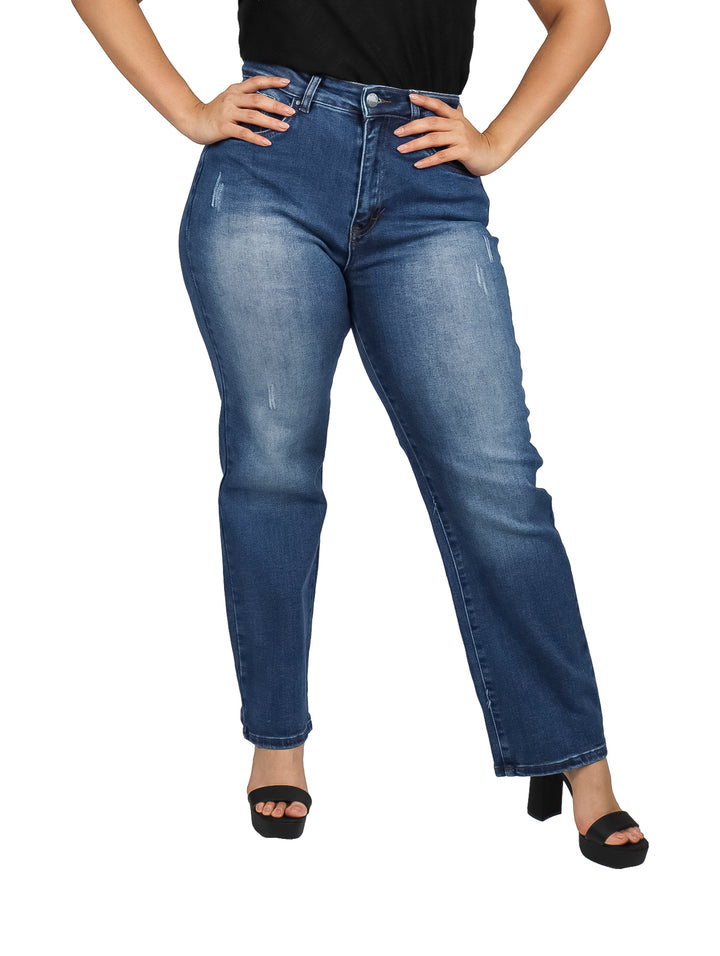 NYD Jeans Rectos Curvy Color Stone para Mujer