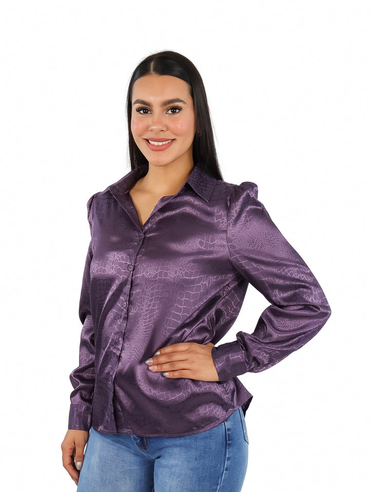 Blusa ATOK Morada de Satín para Mujer
