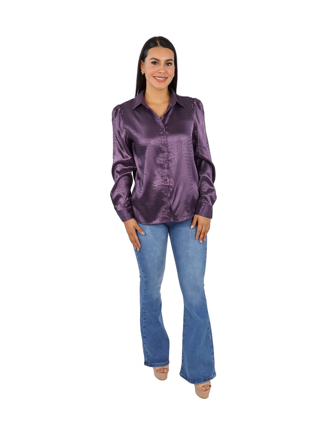 Blusa ATOK Morada de Satín para Mujer