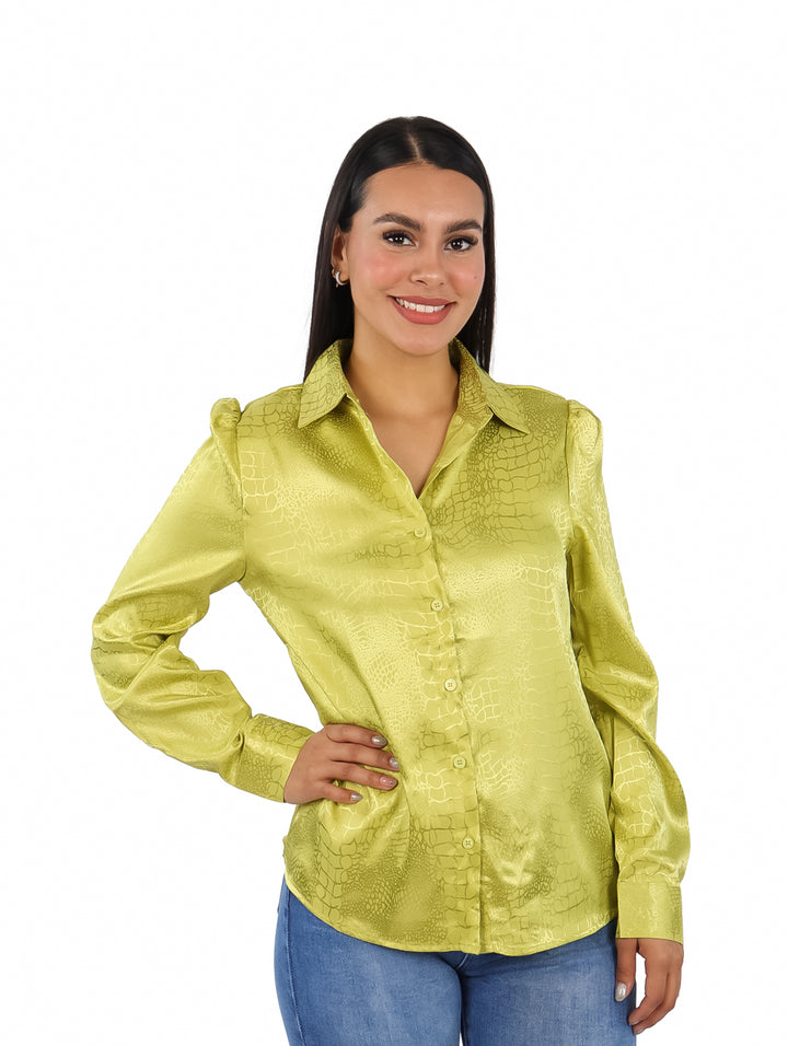 Blusa ATOK Satín Verde Lima para Mujer
