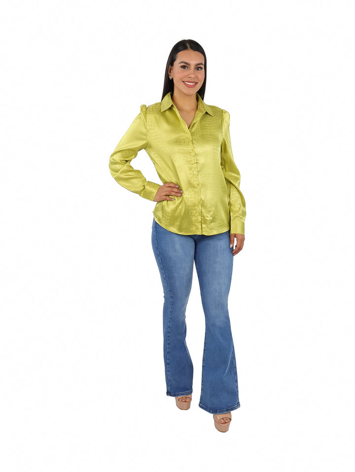 Blusa ATOK Satín Verde Lima para Mujer