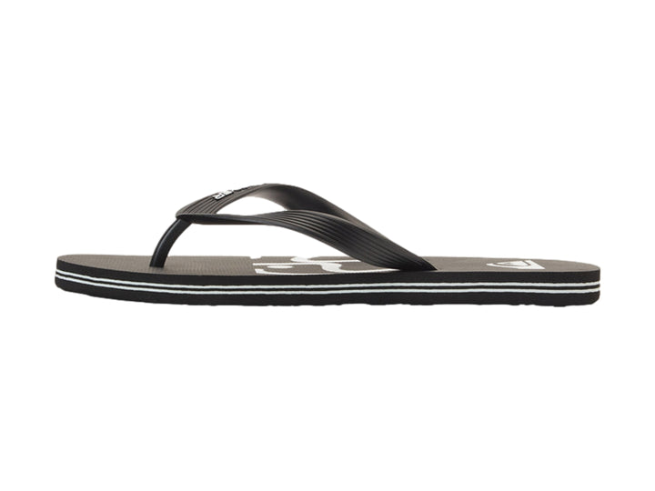Sandalias Quiksilver color negro con rayas blancas en la suela.