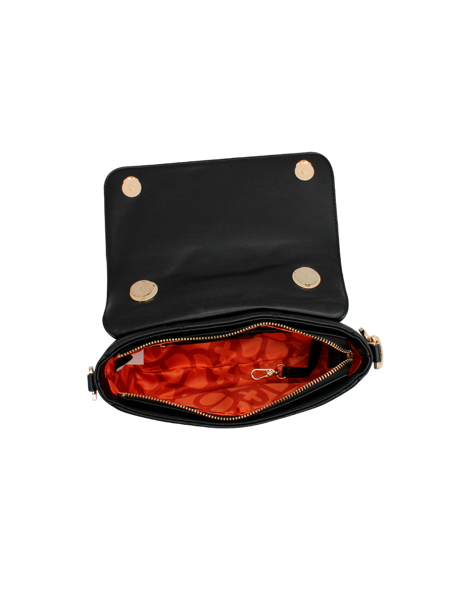 Bolso de hombro Jaime Ibiza color negro con diseño acolchado y correa de cadena dorada.