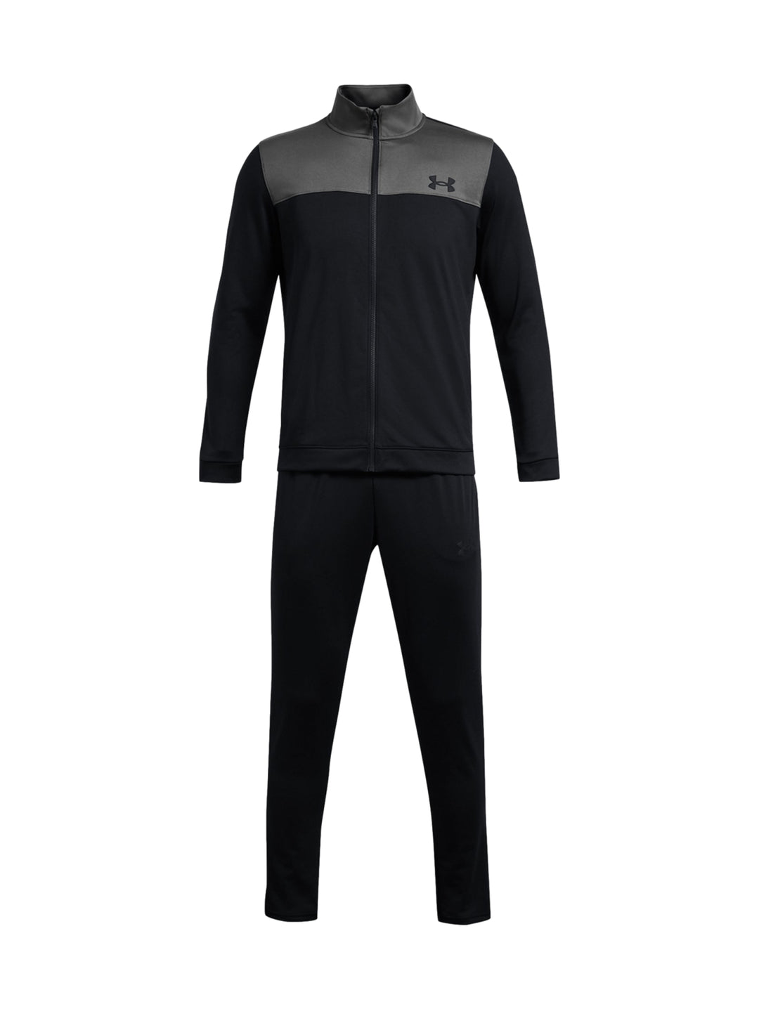 Conjunto deportivo Under Armour en color negro con detalles grises en los hombros.
