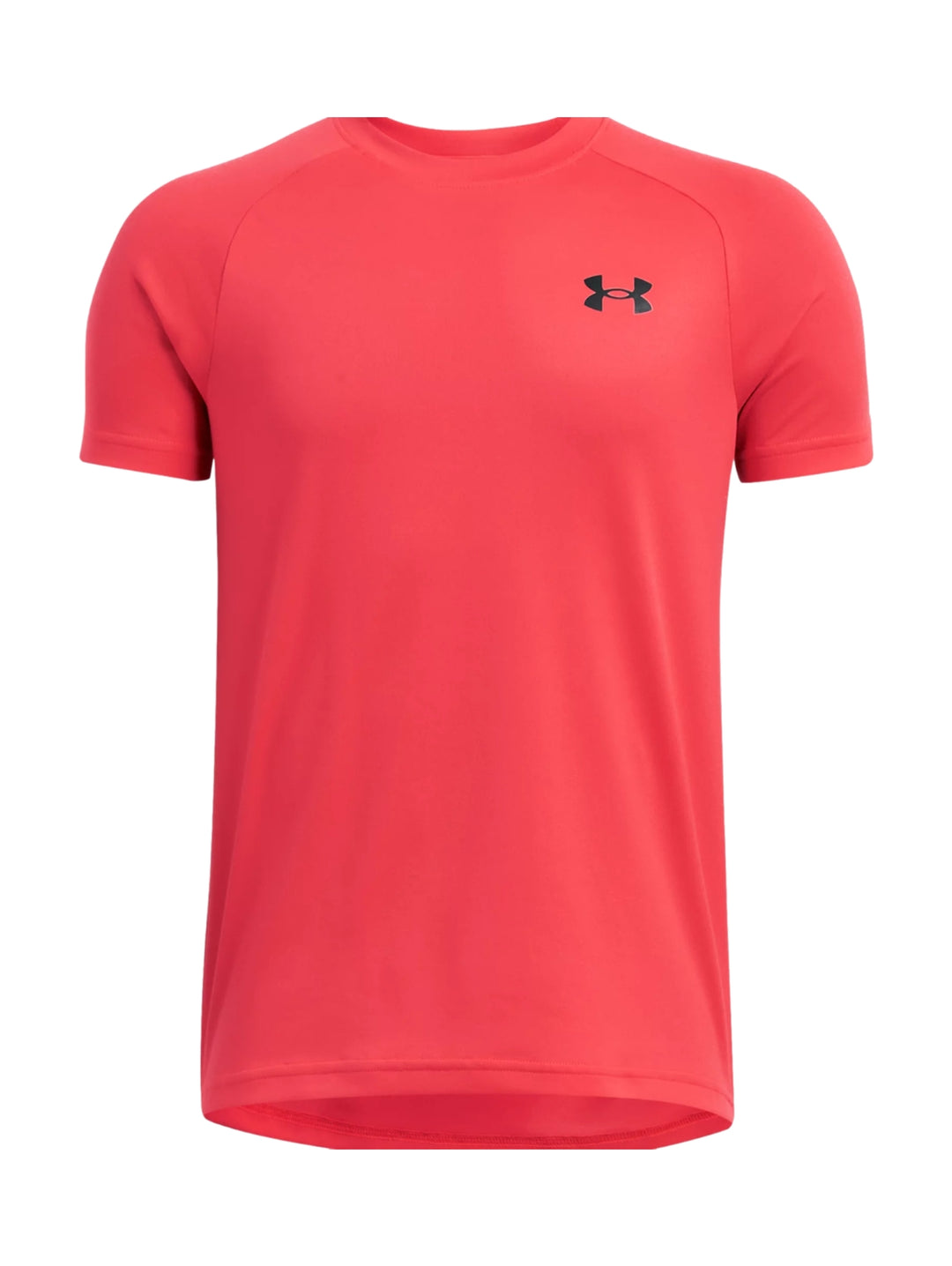 Camiseta deportiva Under Armour de color rojo con logo negro en el pecho.