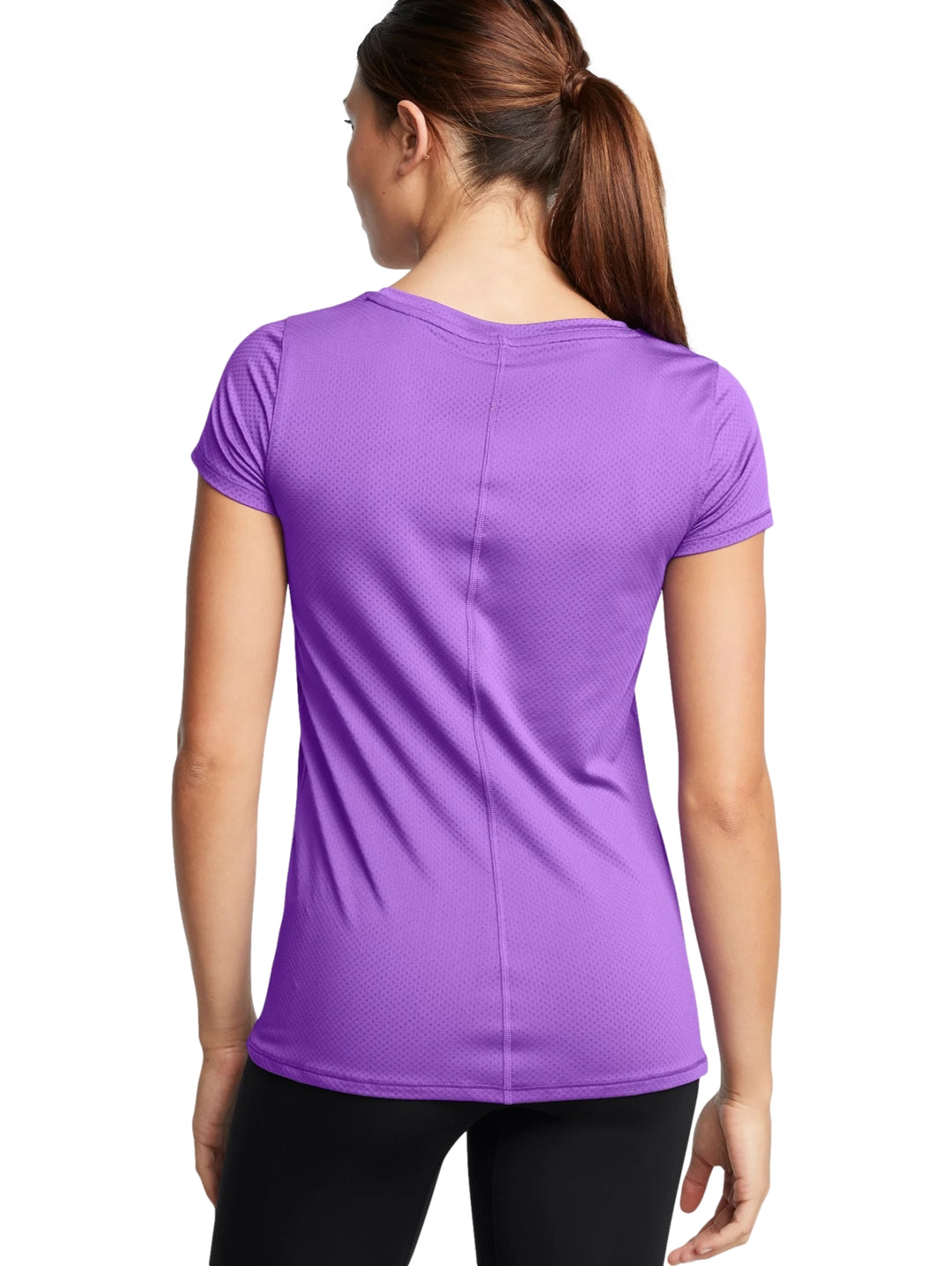 Camiseta deportiva de manga corta color morado Under Armour para mujer.