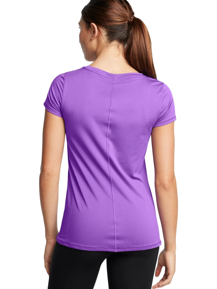 Camiseta deportiva de manga corta color morado Under Armour para mujer.