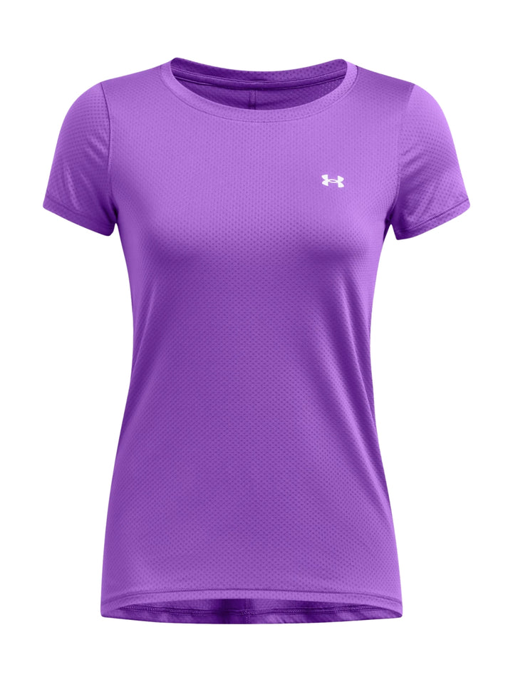 Camiseta deportiva de manga corta color morado Under Armour para mujer.