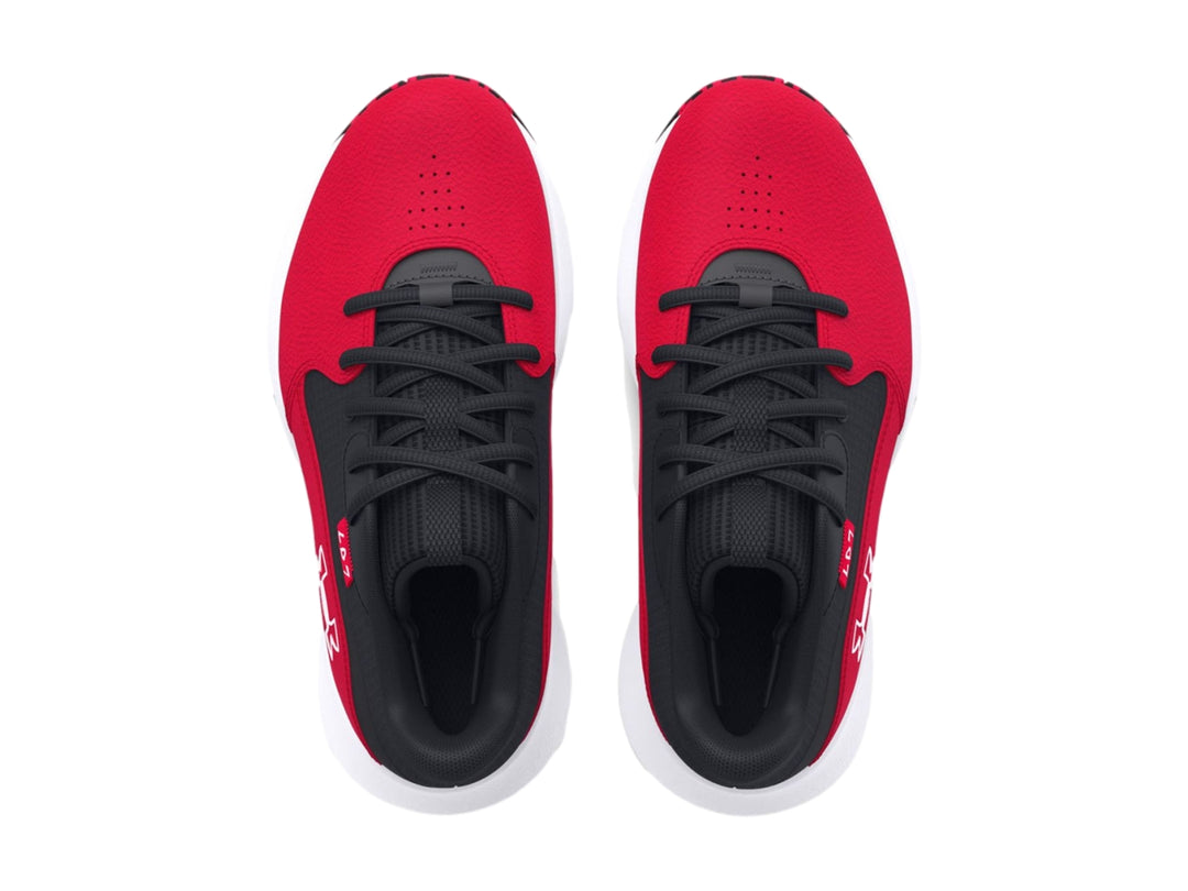 Tenis de baloncesto Under Armour Lockdown 7 en colores rojo, negro y blanco.