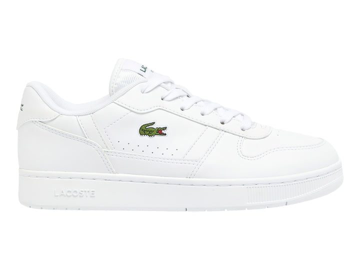 Tenis blancos para niños marca Lacoste con logotipo de cocodrilo verde en el lateral.