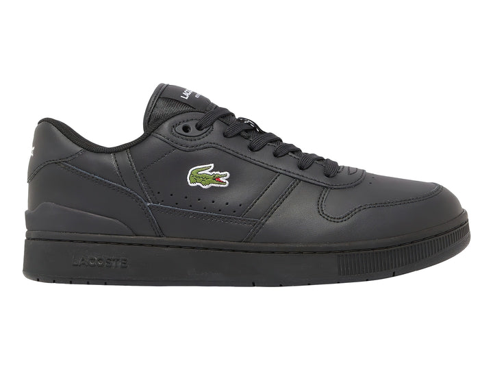 Tenis Lacoste T-Clip en color negro total con logotipo del cocodrilo en el costado y suela a juego.