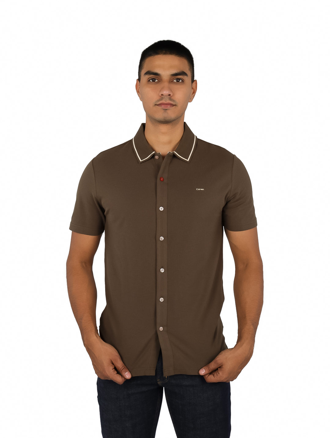 Camisa Carven Manga Corta Color Canteen para Hombre