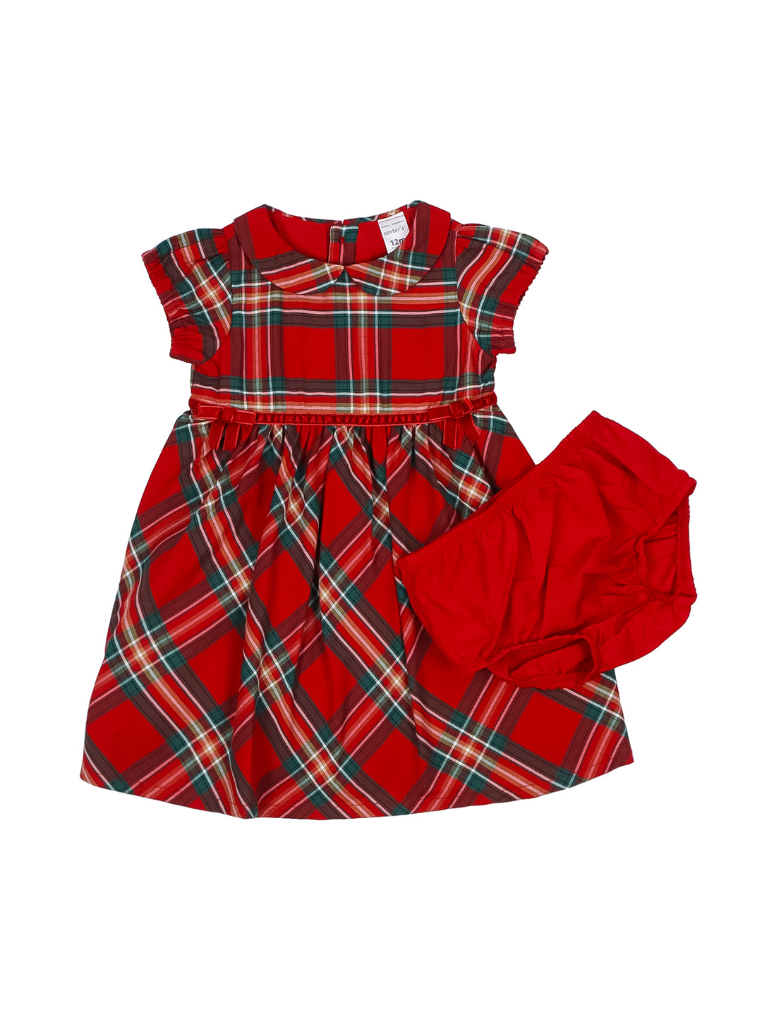 Vestido rojo a cuadros para bebé con calzón a juego.