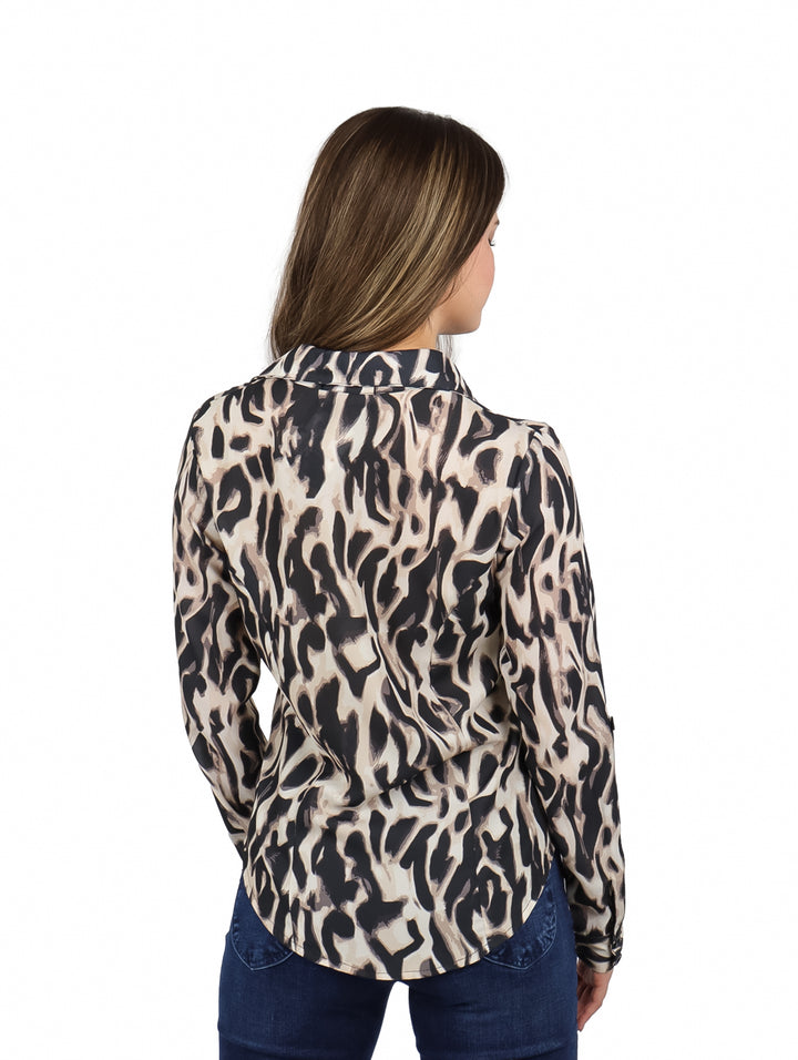 Blusa Camisera Jazmin Beige y Negro para Mujer