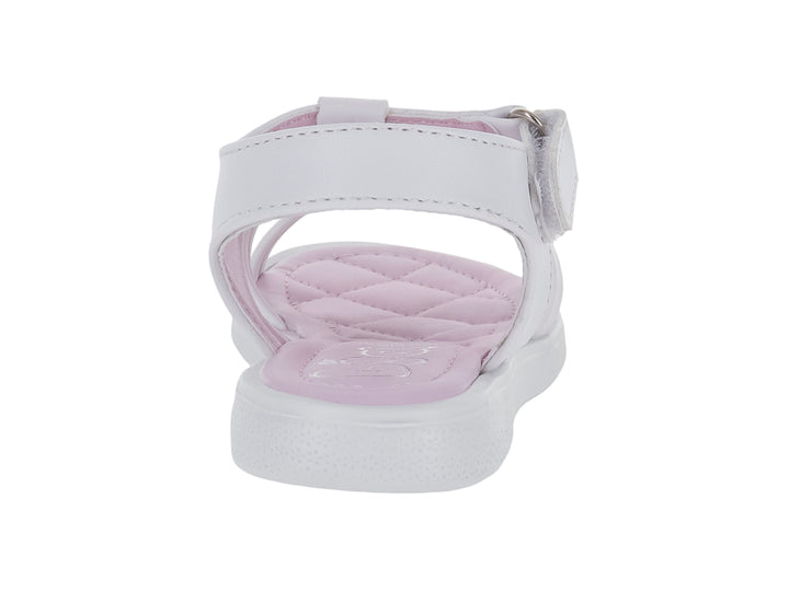 Sandalia blanca para niña con adornos brillantes y plantilla color lila.