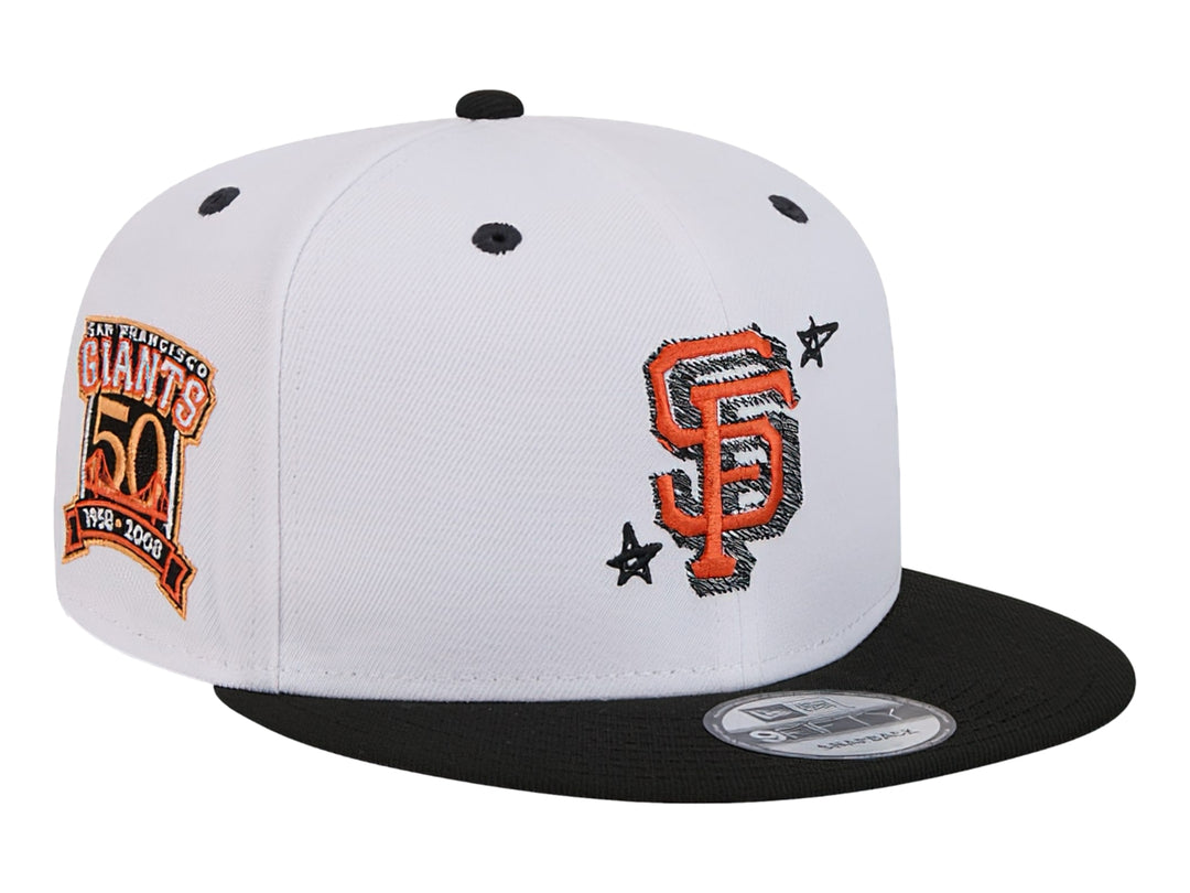 Gorra de béisbol New Era blanca con visera negra y logotipo bordado de los San Francisco Giants.