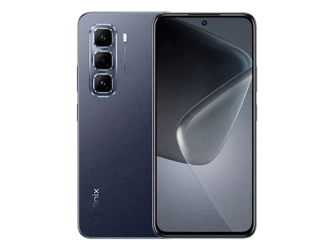 Smartphone Infinix Hot 50 Pro color negro, vista frontal y trasera mostrando pantalla y módulo de cámaras.