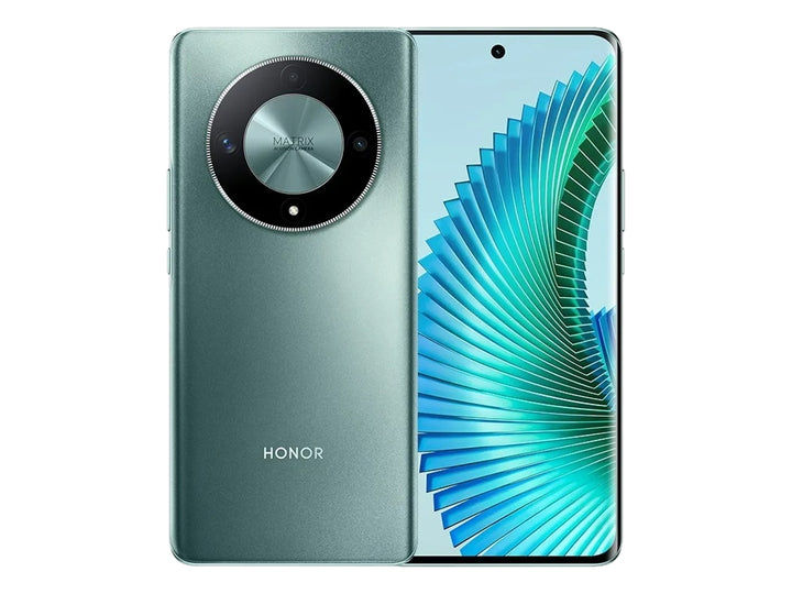 Smartphone HONOR Magic 6 Lite en color verde, vista frontal y trasera con módulo de cámara circular.