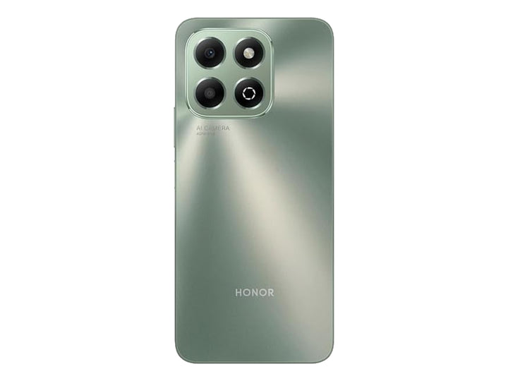 Smartphone HONOR X6b Plus color verde, mostrando la parte frontal con pantalla y la parte trasera con cámaras.