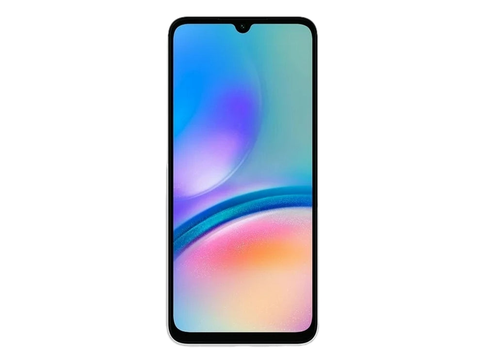 Smartphone Samsung Galaxy A05s en color plata, vista frontal y posterior.