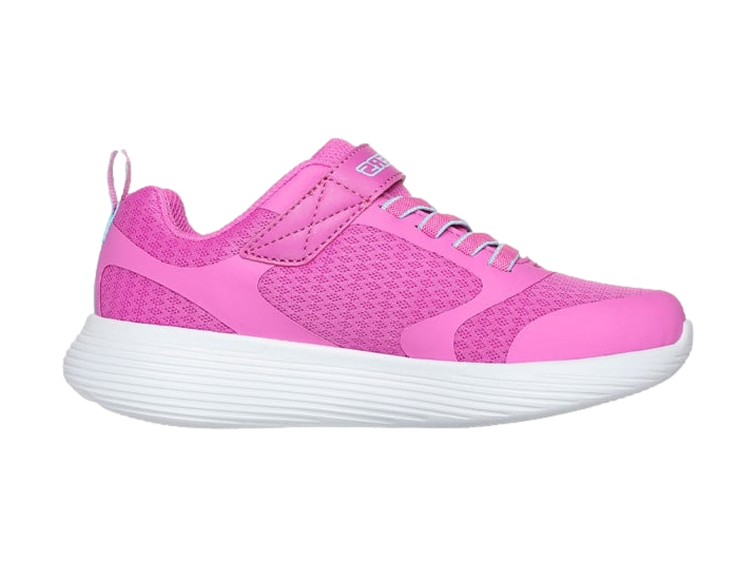 Tenis deportivos Skechers color rosa con suela blanca y detalles en aqua.