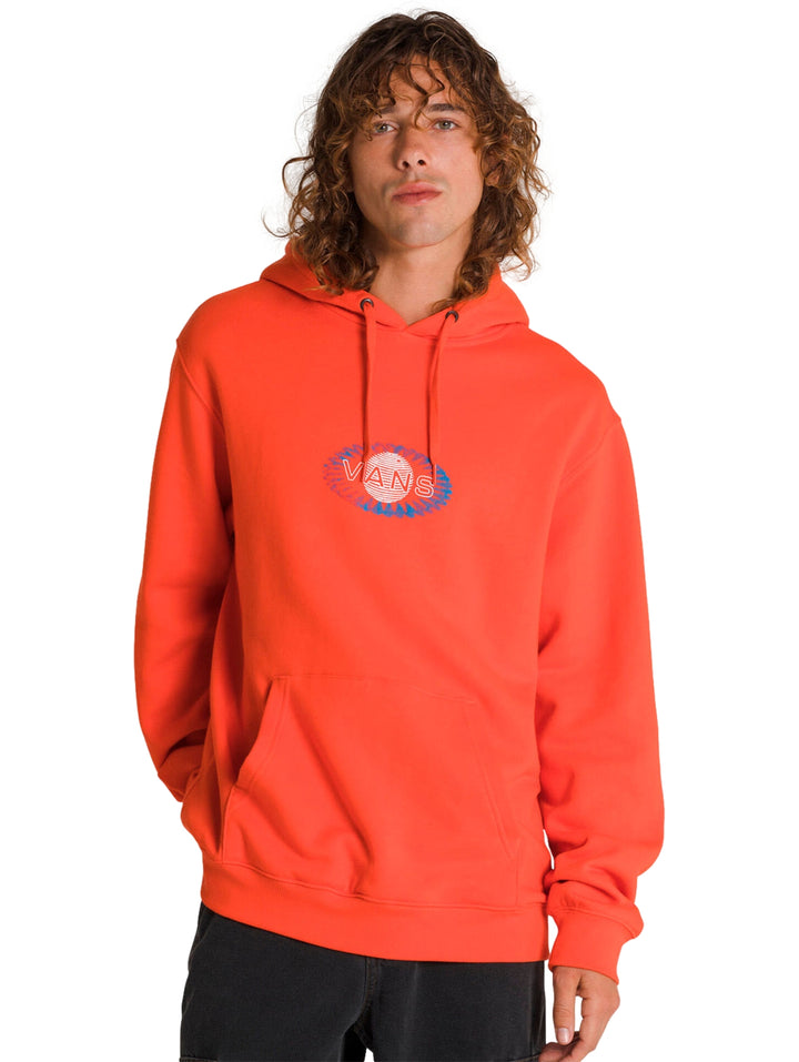 Sudadera con capucha color naranja con logotipo de Vans en el centro del pecho.
