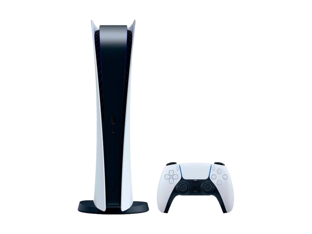 Consola Sony PlayStation 5 Pro blanca y negra con mando DualSense sobre fondo blanco.