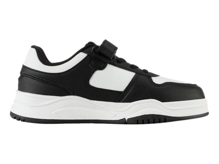 Tenis deportivos LOTTO en colores blanco y negro con cierre de velcro y agujetas.