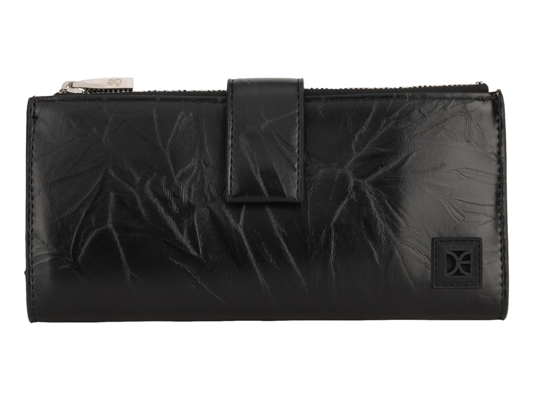 Cartera negra Cloe con textura arrugada y cierre superior.