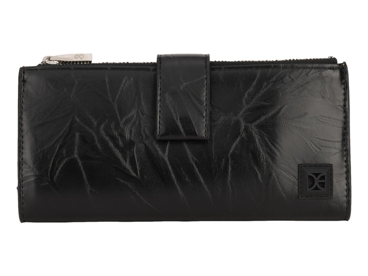 Cartera negra Cloe con textura arrugada y cierre superior.