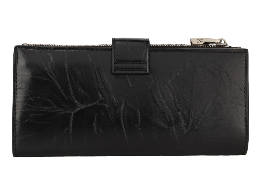 Cartera negra Cloe con textura arrugada y cierre superior.