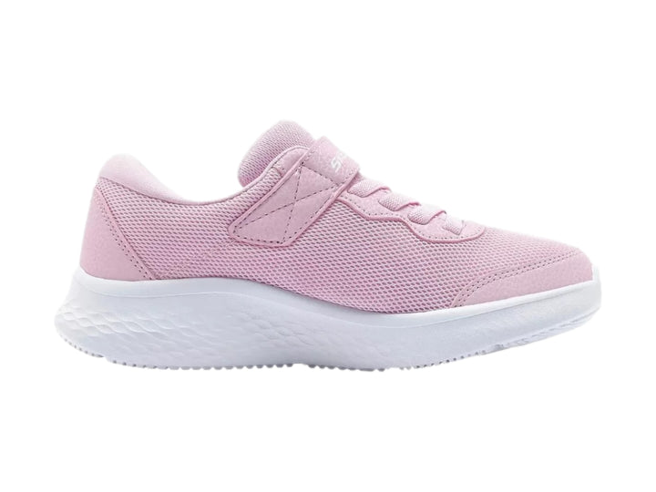 Tenis deportivos Skechers color rosa con suela blanca para niña.