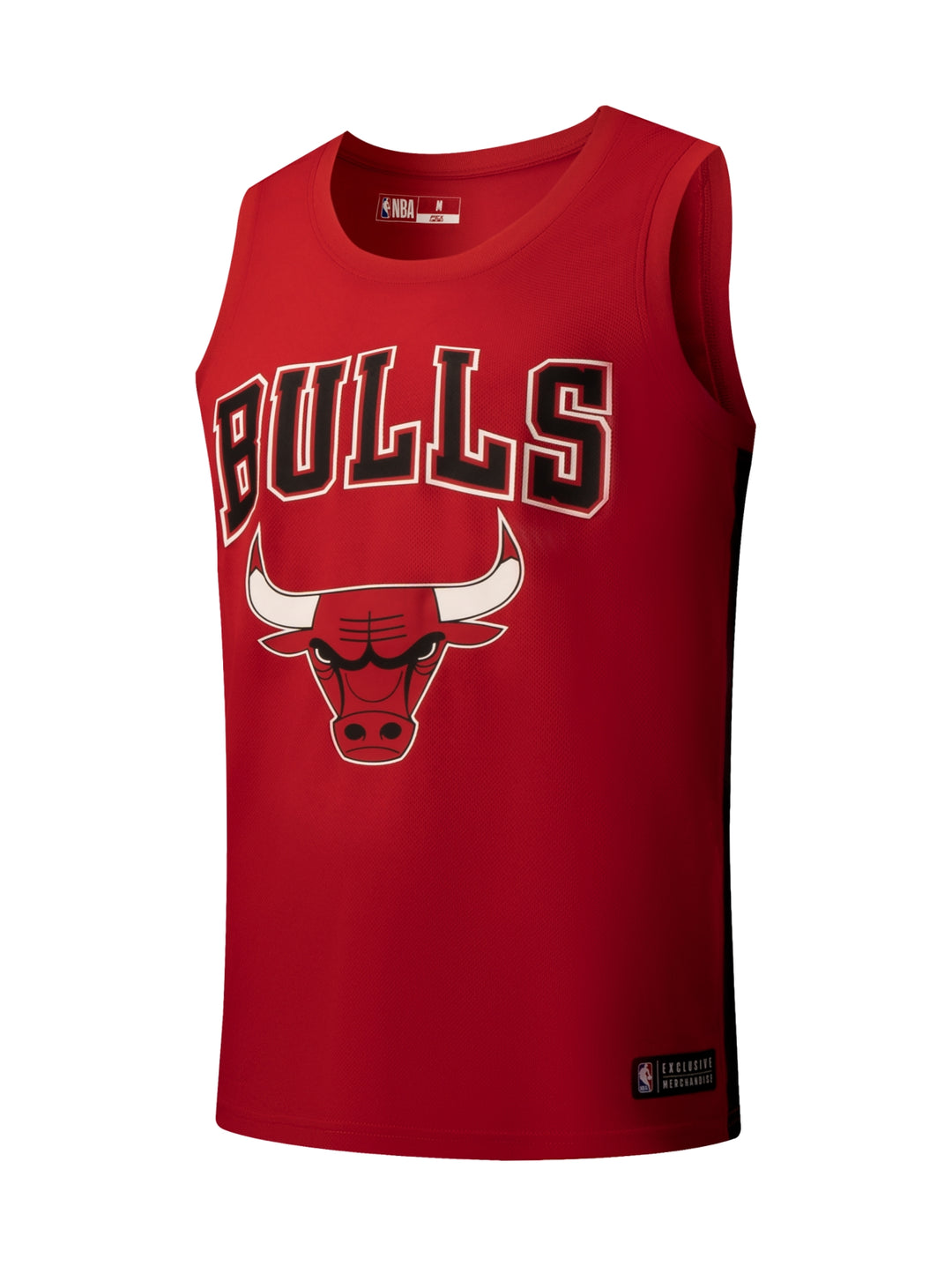 Jersey de basquetbol rojo con el nombre y logo de los Chicago Bulls.