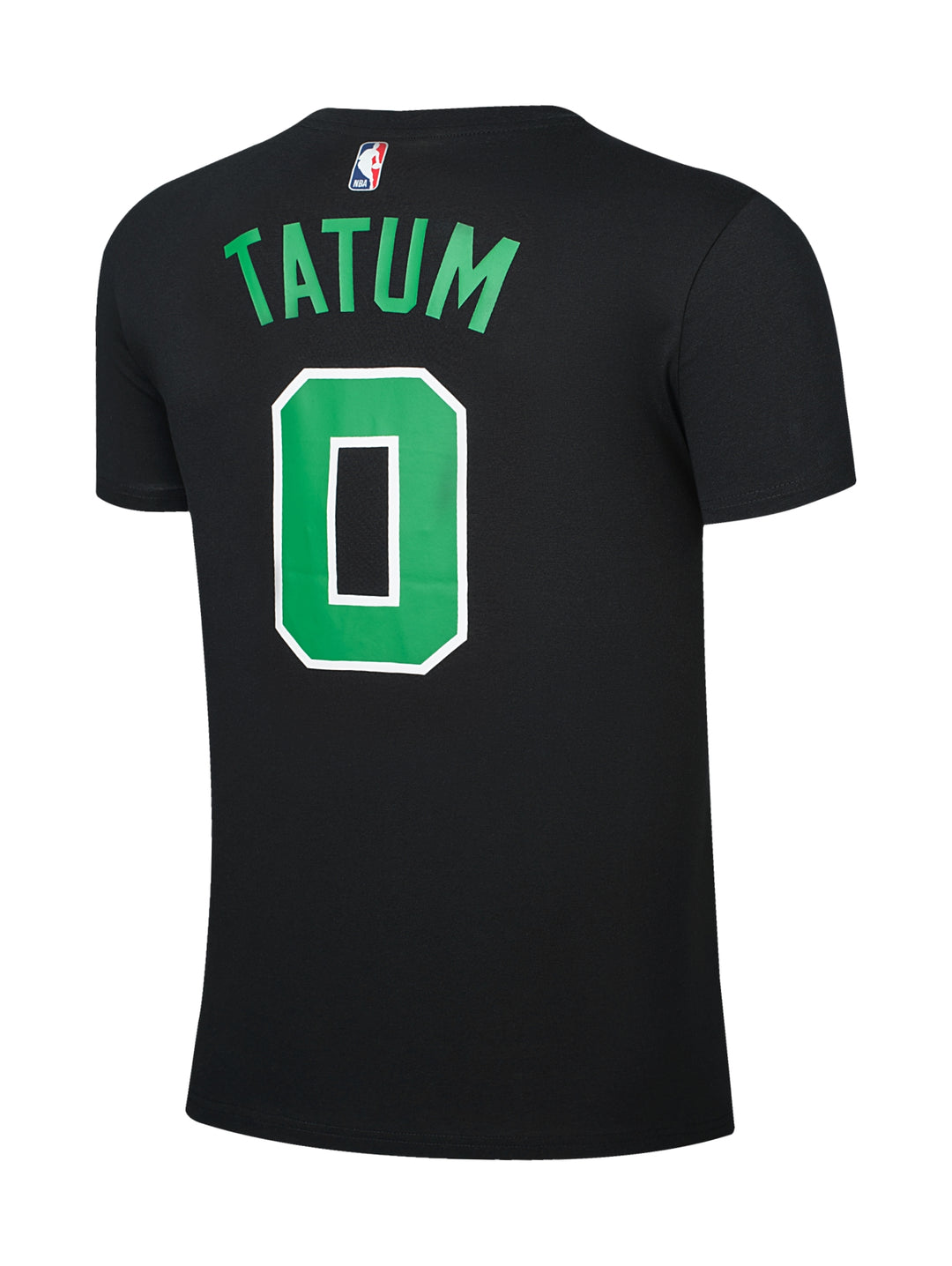 Camiseta negra de manga corta con el nombre Celtics y el número 0 en color verde y blanco.