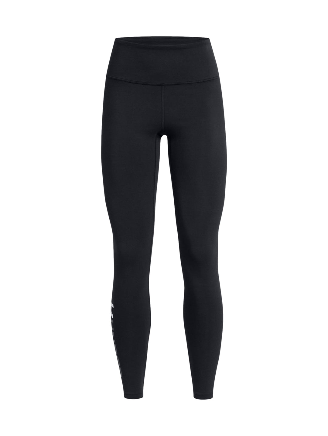 Leggings deportivos negros de Under Armour con logotipo blanco en la pierna derecha.