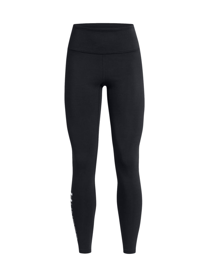 Leggings deportivos negros de Under Armour con logotipo blanco en la pierna derecha.
