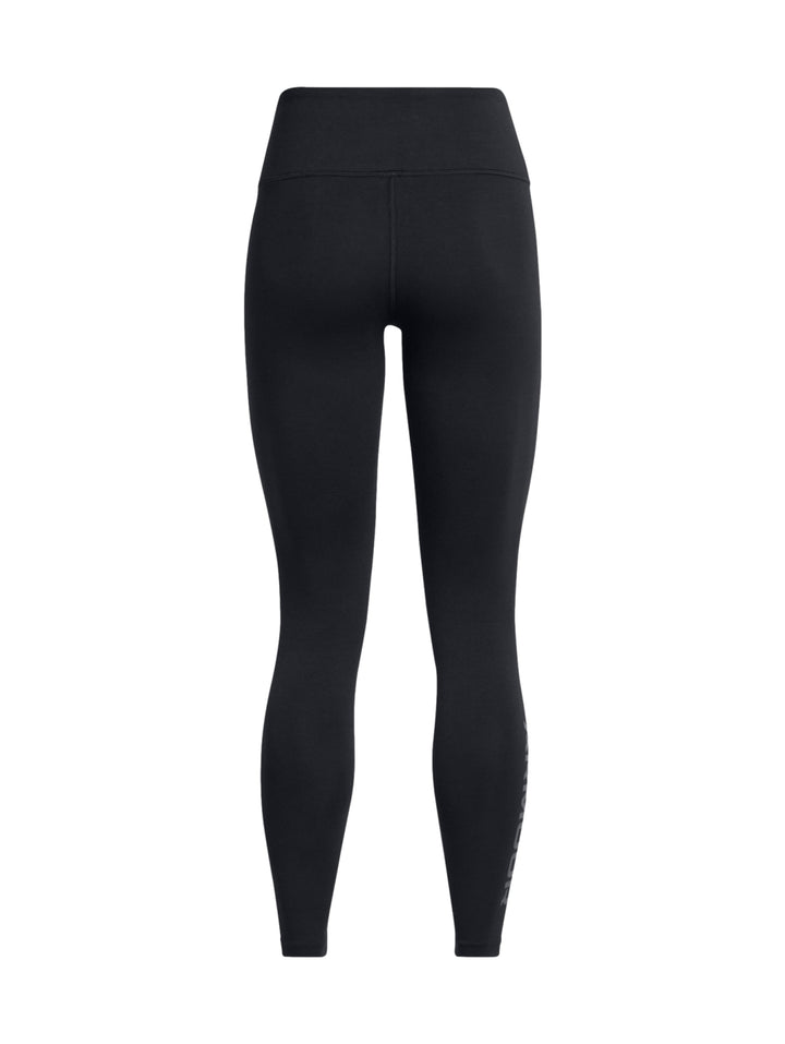Leggings deportivos negros de Under Armour con logotipo blanco en la pierna derecha.