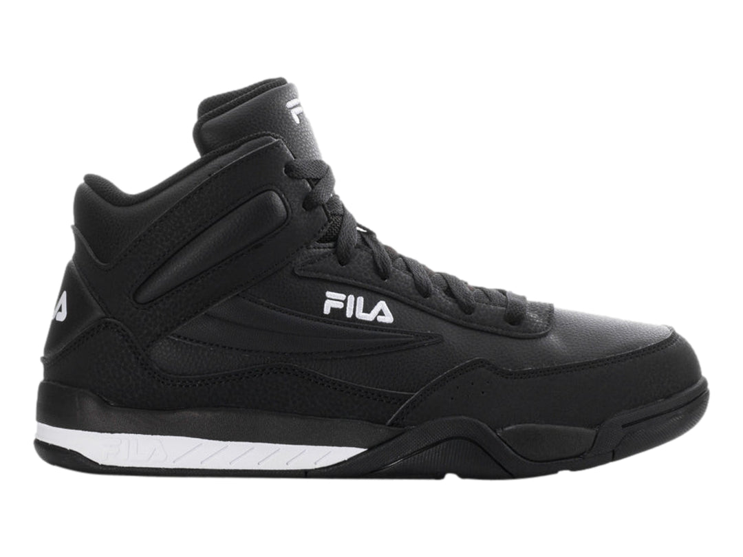 Tenis deportivos FILA Clincher de bota alta en color negro con detalles blancos en la suela y logotipo lateral.