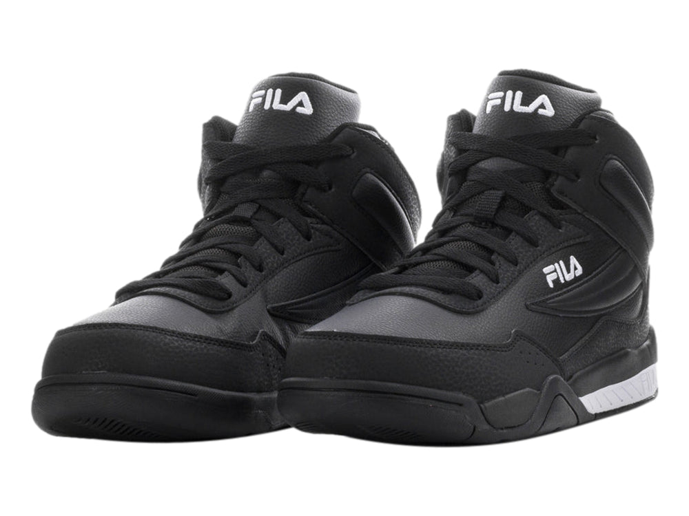 Tenis deportivos FILA Clincher de bota alta en color negro con detalles blancos en la suela y logotipo lateral.