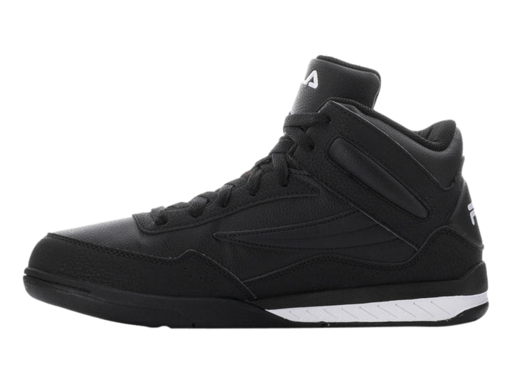 Tenis deportivos FILA Clincher de bota alta en color negro con detalles blancos en la suela y logotipo lateral.