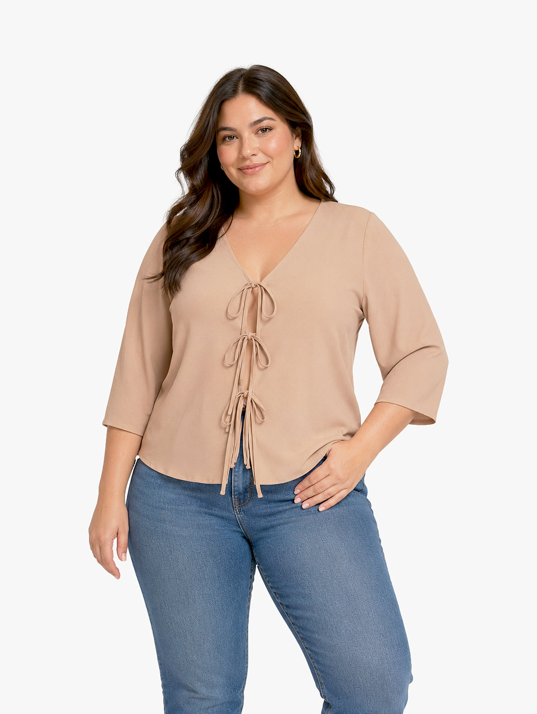Blusa Juliana Favela Color Kaki con Moños Frontales