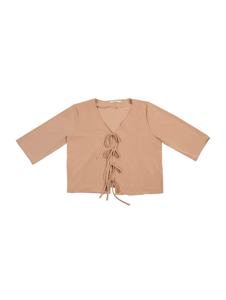 Blusa Juliana Favela Color Kaki con Moños Frontales
