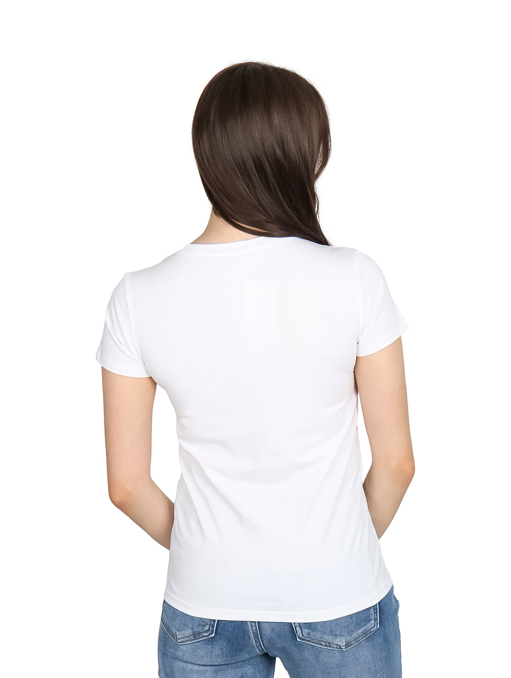 Camiseta blanca de manga corta con estampado de un donut en forma de corazón y la frase donut WORRY ANYMORE.